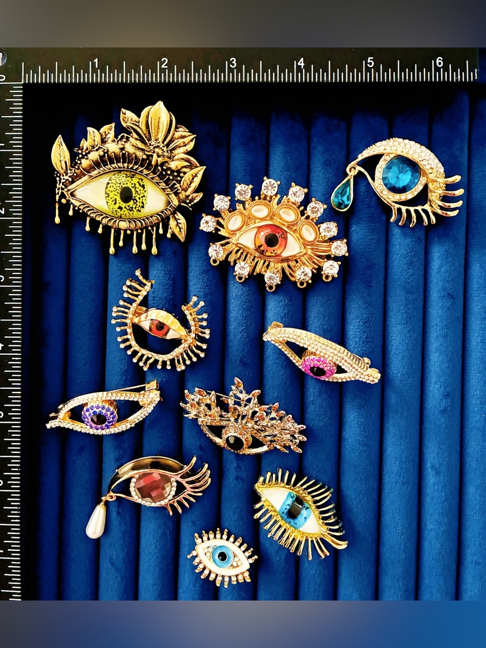 10pc Evil Eye Brooch Pin Lot Rhinestone Crystal Enamel Teardrop Eye Jewelry